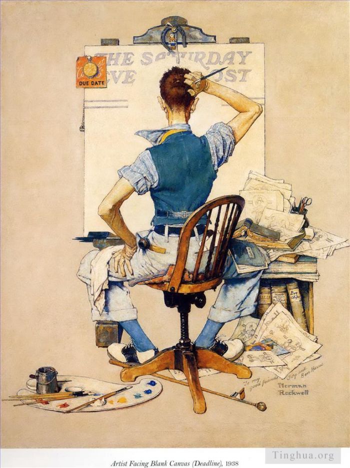 诺曼·珀西瓦尔·洛克威尔 当代各类绘画作品 -  《面对空白画布的艺术家》