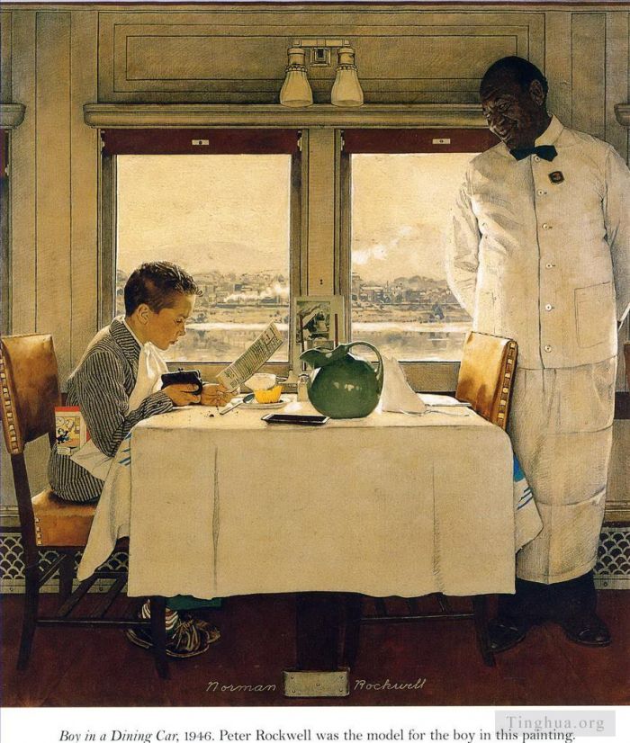诺曼·珀西瓦尔·洛克威尔 当代各类绘画作品 -  《餐车里的男孩,1947》