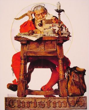 诺曼·珀西瓦尔·洛克威尔的当代艺术作品《圣诞圣诞老人阅读邮件,1935》