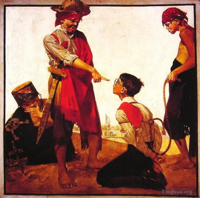 诺曼·珀西瓦尔·洛克威尔 当代各类绘画作品 -  《表弟雷金纳德扮演海盗,1917》