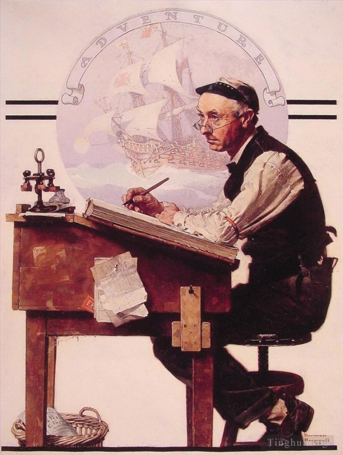 诺曼·珀西瓦尔·洛克威尔 当代各类绘画作品 -  《白日梦簿记员历险记,1924》