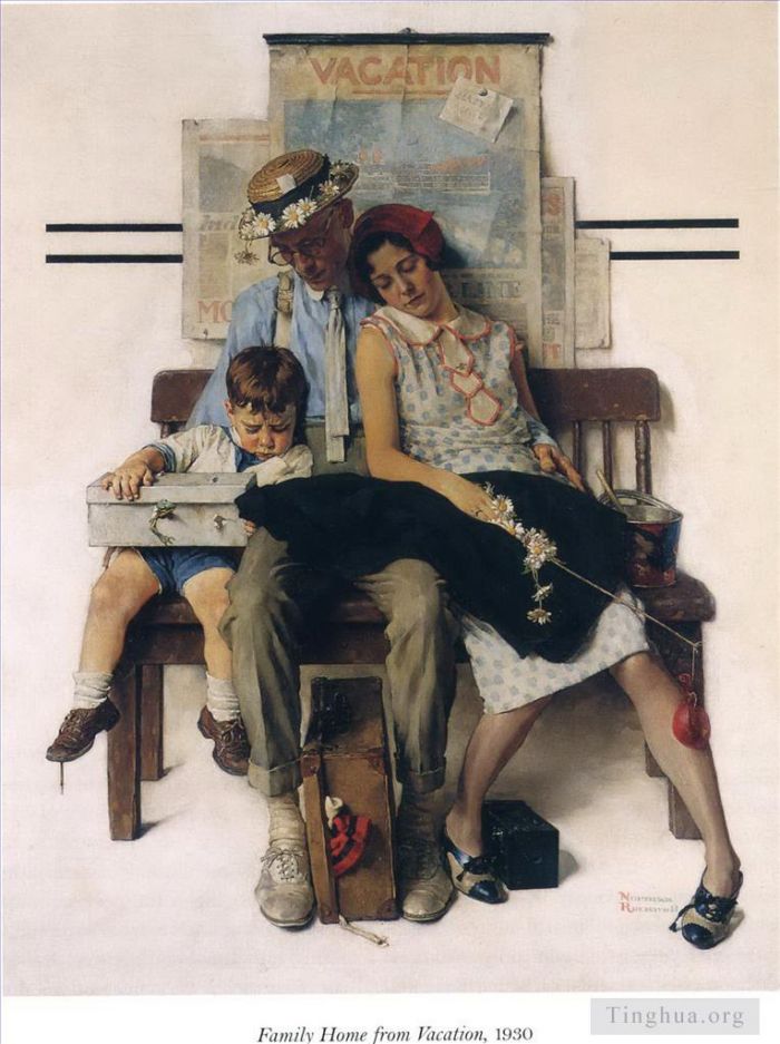 诺曼·珀西瓦尔·洛克威尔 当代各类绘画作品 -  《度假后的家人回家》