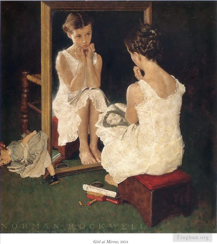 诺曼·珀西瓦尔·洛克威尔 当代各类绘画作品 -  《镜子里的女孩,1954》