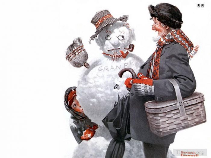 诺曼·珀西瓦尔·洛克威尔 当代各类绘画作品 -  《爷爷和雪人》
