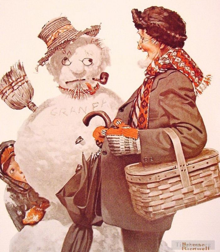 诺曼·珀西瓦尔·洛克威尔 当代各类绘画作品 -  《祖父和雪人,1919》