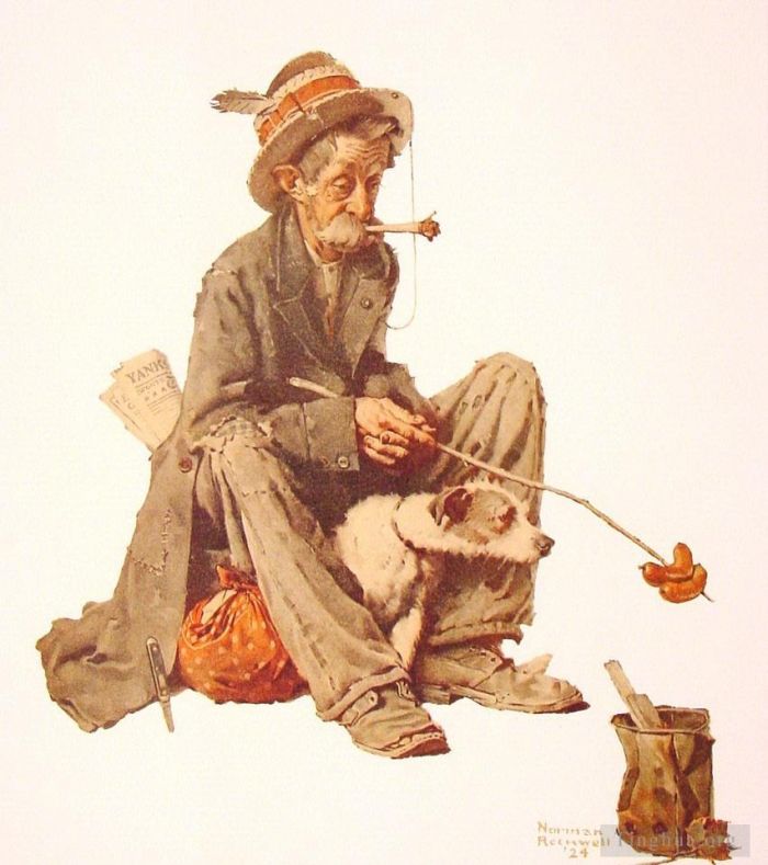 诺曼·珀西瓦尔·洛克威尔 当代各类绘画作品 -  《流浪汉和狗,1924》