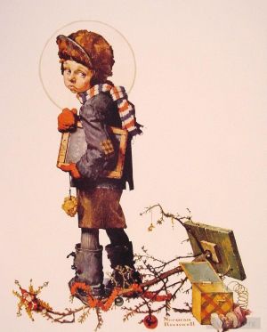 诺曼·珀西瓦尔·洛克威尔的当代艺术作品《拿着黑板的小男孩,1927》