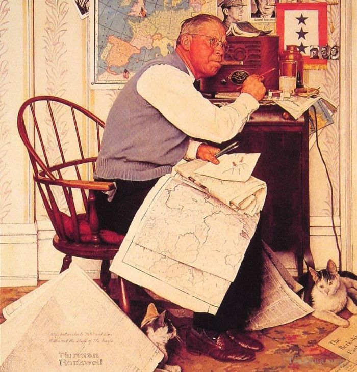 诺曼·珀西瓦尔·洛克威尔 当代各类绘画作品 -  《男子绘制战术图,1944》
