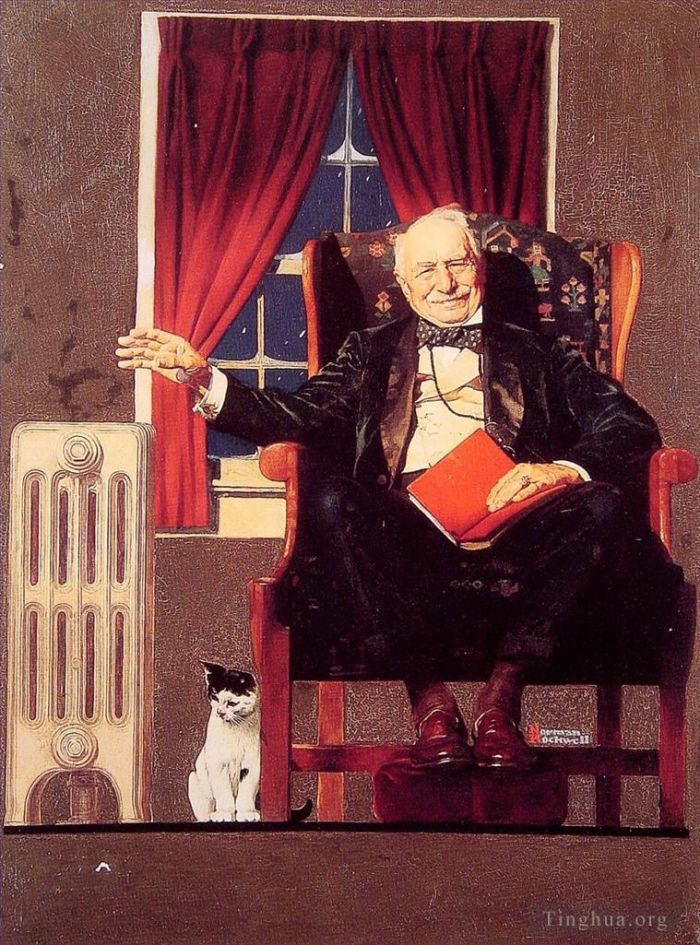 诺曼·珀西瓦尔·洛克威尔 当代各类绘画作品 -  《坐在散热器旁的男人》