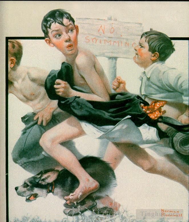 诺曼·珀西瓦尔·洛克威尔 当代各类绘画作品 -  《禁止游泳》