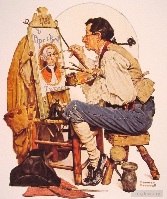 诺曼·珀西瓦尔·洛克威尔 当代各类绘画作品 -  《烟斗和碗标志画家,1926》