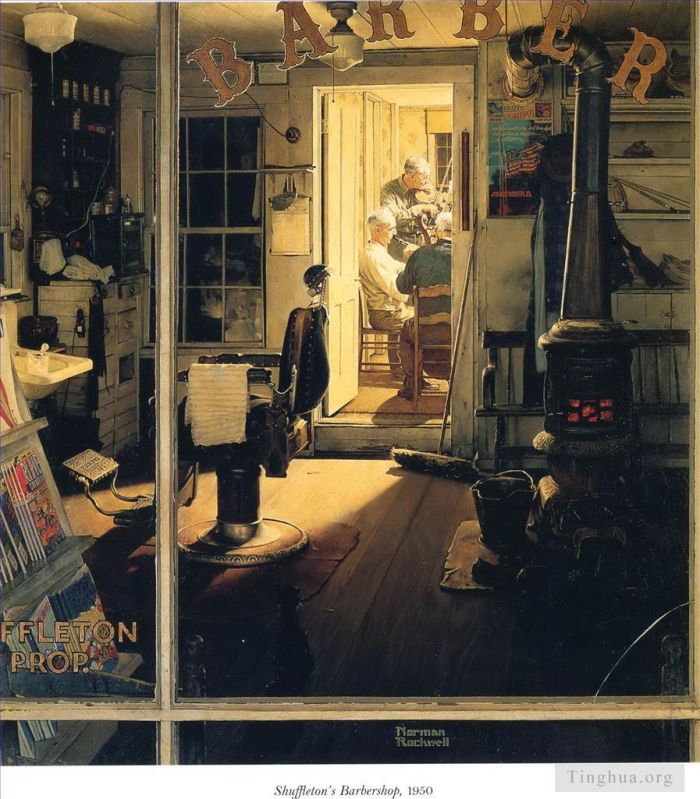 诺曼·珀西瓦尔·洛克威尔 当代各类绘画作品 -  《舒弗尔顿理发店,1950》