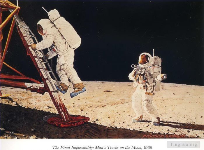 诺曼·珀西瓦尔·洛克威尔 当代各类绘画作品 -  《最后的不可能人类在月球上的足迹》