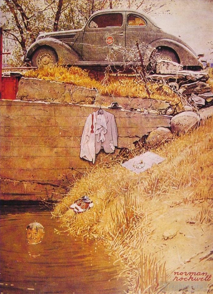 诺曼·珀西瓦尔·洛克威尔 当代各类绘画作品 -  《游泳洞,1945》