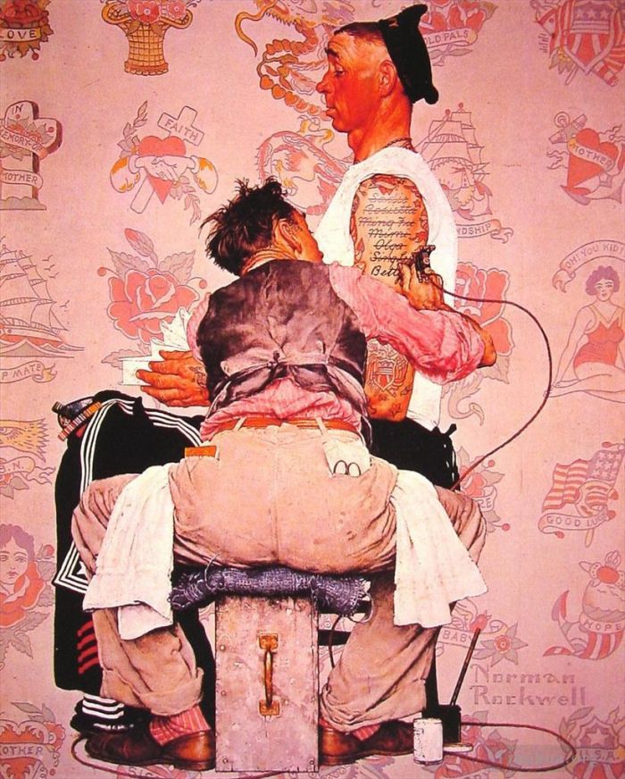 诺曼·珀西瓦尔·洛克威尔 当代各类绘画作品 -  《纹身师,1944》