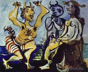 巴勃罗·毕加索的当代艺术作品《年轻的农牧神为年轻女孩演奏小夜曲,1938》