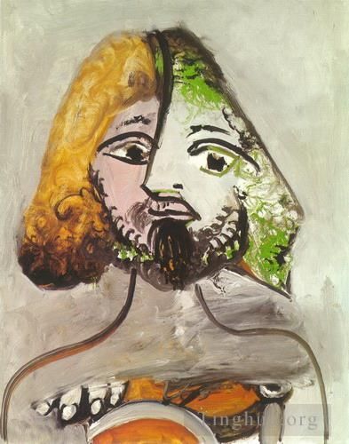 巴勃罗·毕加索 当代油画作品 -  《男士胸围,1971》