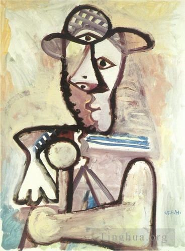 巴勃罗·毕加索 当代油画作品 -  《男性胸围,2,1971》