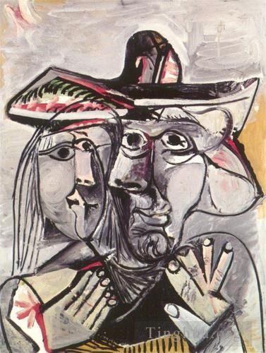 巴勃罗·毕加索 当代油画作品 -  《男士胸围和女士头像,1971》