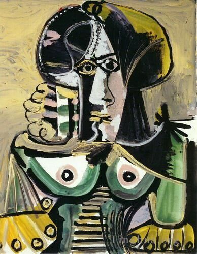 巴勃罗·毕加索 当代油画作品 -  《女人胸围,4,1971》