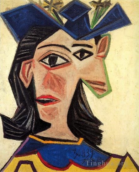 巴勃罗·毕加索 当代油画作品 -  《多拉·玛尔,(Dora,Maar),的女性半身像,1939》
