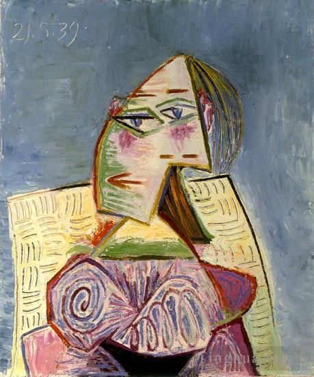巴勃罗·毕加索 当代油画作品 -  《穿着紫罗兰服装的女性胸围,1939》