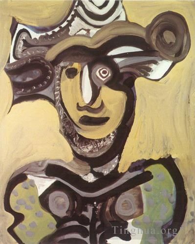 巴勃罗·毕加索 当代油画作品 -  《火枪手胸像,1972》