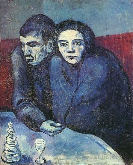 巴勃罗·毕加索 当代油画作品 -  《咖啡馆里的情侣,1903》