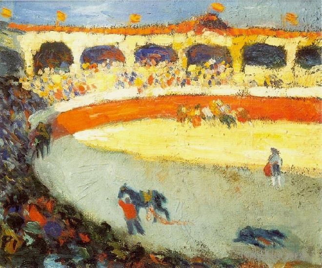 巴勃罗·毕加索 当代油画作品 -  《1896,年金牛课程》