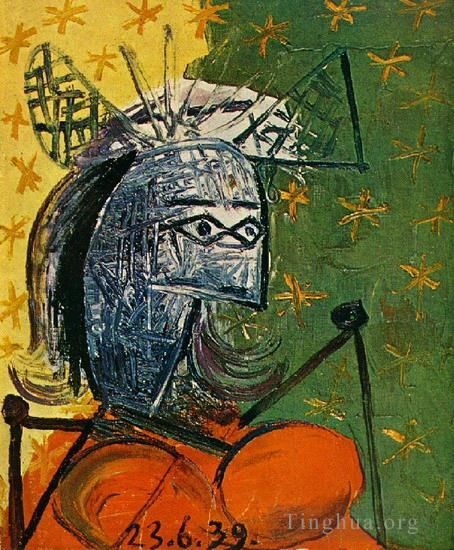 巴勃罗·毕加索 当代油画作品 -  《开头开头的女人,4,1939》