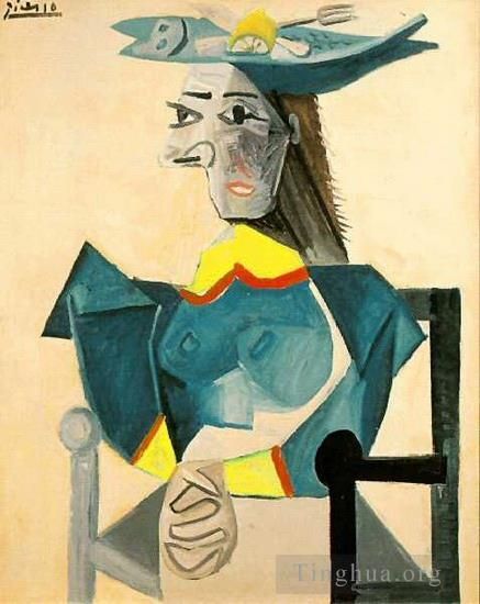 巴勃罗·毕加索 当代油画作品 -  《女士阿西斯,au,起首泊松,1942》