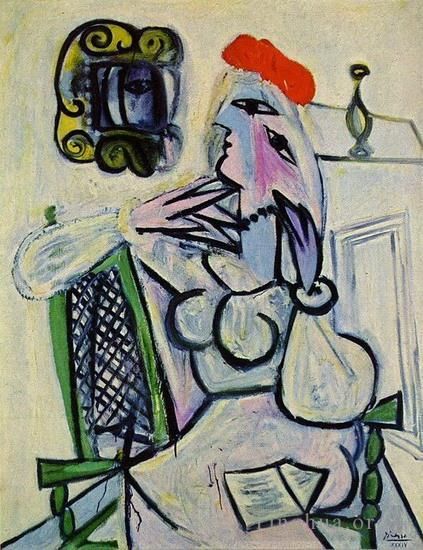 巴勃罗·毕加索 当代油画作品 -  《红起头的女人,1934》