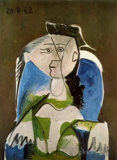 巴勃罗·毕加索 当代油画作品 -  《蓝色的女人,1962》