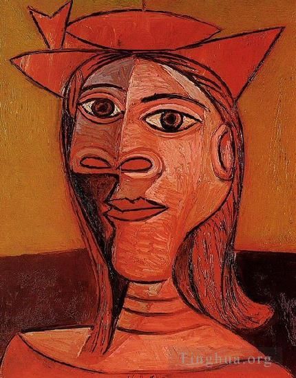 巴勃罗·毕加索 当代油画作品 -  《多拉·玛尔,(Dora,Maar),开头的女人,1938》