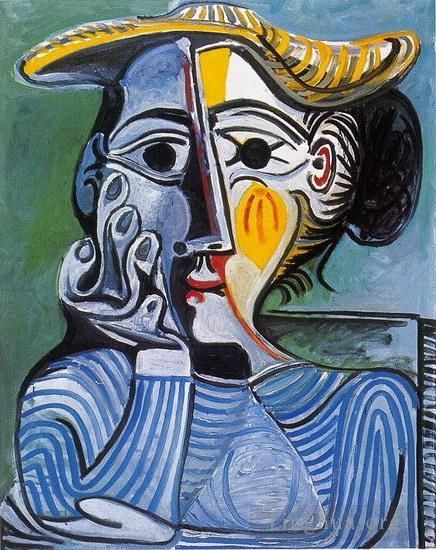 巴勃罗·毕加索 当代油画作品 -  《黄起首的女人杰奎琳,1961》