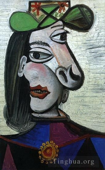 巴勃罗·毕加索 当代油画作品 -  《绿起首的女人,1941》