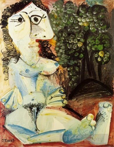 巴勃罗·毕加索 当代油画作品 -  《风景中的女人,1967》