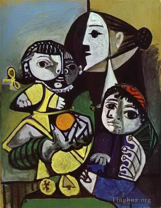 巴勃罗·毕加索 当代油画作品 -  《弗朗索瓦丝·克洛德和帕洛玛,1951》