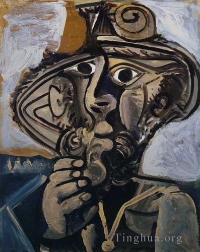 巴勃罗·毕加索 当代油画作品 -  《杰奎琳之烟斗男士,1971》