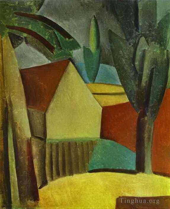 巴勃罗·毕加索 当代油画作品 -  《花园别墅,1908》