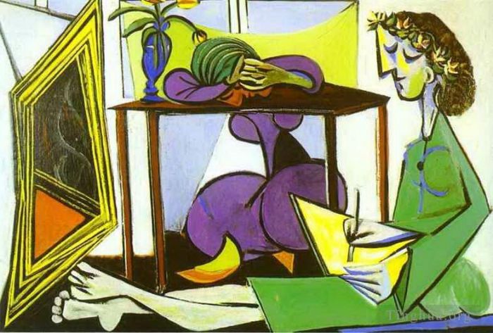 巴勃罗·毕加索 当代油画作品 -  《室内与女孩绘画,1935》