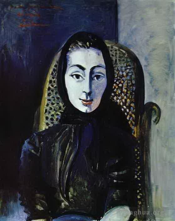 巴勃罗·毕加索 当代油画作品 -  《杰奎琳·罗克,1954》