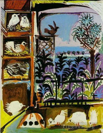 巴勃罗·毕加索 当代油画作品 -  《L,atelier,鸽子,II,1957》