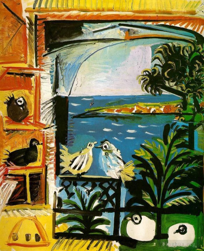 巴勃罗·毕加索 当代油画作品 -  《L,atelier,鸽子,III,1957》
