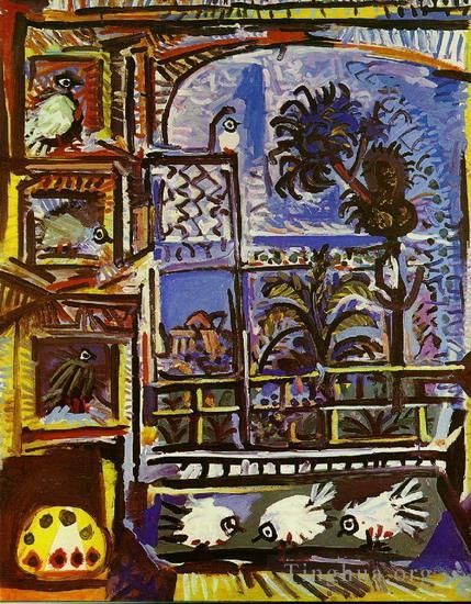 巴勃罗·毕加索 当代油画作品 -  《L,atelier,鸽子,IIII,1957》
