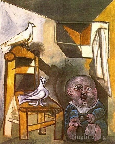 巴勃罗·毕加索 当代油画作品 -  《L,enfant,aux,colombes,1943》