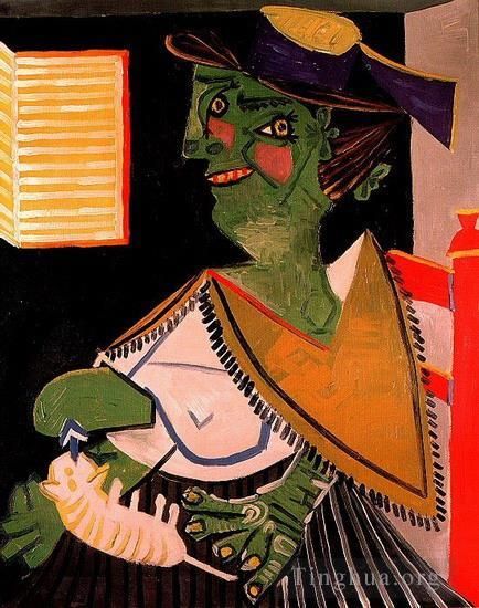 巴勃罗·毕加索 当代油画作品 -  《聊天中的女人,1937》
