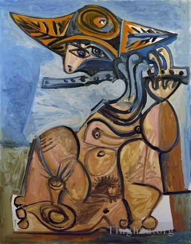 巴勃罗·毕加索 当代油画作品 -  《长笛男士,1971》