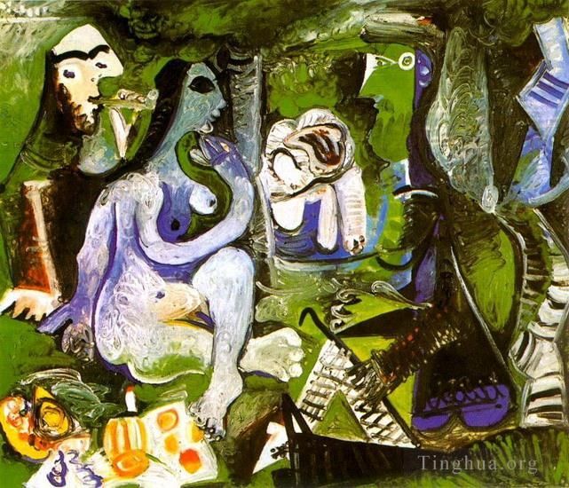 巴勃罗·毕加索 当代油画作品 -  《马奈草丛上的晚宴,3,1961》