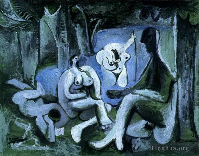 巴勃罗·毕加索 当代油画作品 -  《马奈草丛上的晚宴,6,1961》